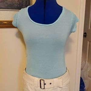 Beautiful baby blue T-shirt with sheer lace back